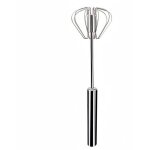 Fouet � ?ufs en acier inoxydable, m�langeur rotatif � pouss�e manuelle, mousseur � lait polyvalent, agitateur ...