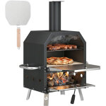 Four � pizza ext�rieur - outsunny - bois et charbon combin� barbecue fumoir 2 �tages avec pierre de 30 ...