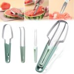 Fourchette  pastque 3 en 1, coupe - fruits en acier inoxydable, coupe - glace  la pastque en acier ...