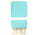 La maison d'amelie - fouta 100x200 turquoise bande blanche - 100% coton - franges