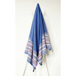 La maison d'amelie - fouta 100x200 bleu, gris, blanc et rouge - 100% coton - franges La maison d'amelie - fouta 100x200 bleu, gris, blanc et rouge - 100% coton - franges