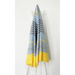 La maison d'amelie - fouta 100x200 five jaune, gris, bleu - 100% coton - franges