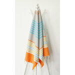 La maison d'amelie - fouta 100x200 orange, blanc, gris, jaune - 100% coton - franges