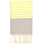 La maison d'amelie - fouta 100x200 gris rayures blanches, jaune - 100% coton - franges