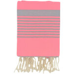 La maison d'amelie - fouta 100x200 rose fluo rayures gris - 100% coton - franges