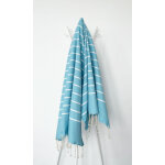 La maison d'amelie - fouta 100x200 turquoise rayures blanches - 100% coton - franges