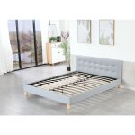 King of dreams - lit 120x190 confortable avec sommier et t�te de lit capitonn�e - couleur gris - 13 lattes ...