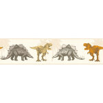 Bricoflor - frise murale animaux chambre garon | frise papier peint dinosaure beige, orange & gris | ...