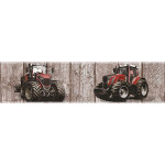 Bricoflor - frise murale chambre enfant | frise papier peint imitation bois marron & tracteur rouge | ...