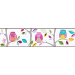 Frise murale motif arbre rose, bleu et vert | frise papier peint color� pour chambre d'enfant | frise ...