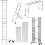 Froadp �chelle multifonction 6 en 1 - 4, 7 m - en aluminium - avec 2 roulettes et plateforme - charge ...
