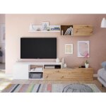Frs - meuble tv de salon, mur �quip� moderne avec module de suspension et �tag�re, cm 220x40h44, couleur ...