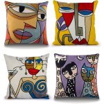 Galozzoit - lot de 4 housse de coussin picasso 45x45 cm coton lin brod housses coussins canap dcoration ...
