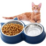 Gamelle double pour chat en acier inoxydable - mangeoire et abreuvoir pour chiot (bleu)
