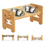 Gamelle sur�lev�e pour chien, animaux de compagnie avec support r�glable en bambou pour chiens chats ...