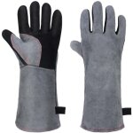 Gants de barbecue en cuir, gants de four anti chaleur, gants de soudage �paississement, r�sistant au ...