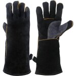Gants r�sistant une la chaleur extr�me et au feu, cuir, avec surpiqures, mitaines parfaites pour chemin�e, ...