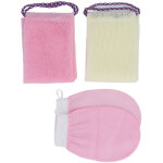 Gant de douche et �ponge filet nylon exfoliante avec 2 straps, lot de 2 �ponges et 2 gants de brossage ...