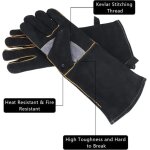Gants r�sistants au feu et � la chaleur, en cuir, coutures en kevlar, parfaits pour chemin�es, po�les, ...