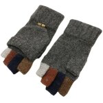 Gants homme hiver thermique chauds tricot� en laine demi - doigts moufles avec mitaines couverture gris ...