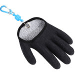 Gant de p�che en caoutchouc antid�rapant pour main gauche ou droite avec mousqueton et cordon (noir, ...