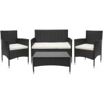 Mendler - garniture en polyrotin hwc - f55, ensemble fauteuils, banc et table, balcon / jardin noir, ...