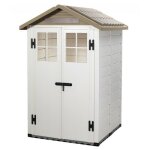 Casetta da giardino in resina tuscany evo 120 con 2 porte centrali, pavimentazione inclusa, colore beige, ...