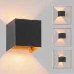 Applique murale ext�rieure led up et down - lampe murale int�rieure noire et dor�e, �tanche ip65, projecteur ...