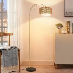 Gbly lampadaire boh�me rotin arche dor� dimmable t�l�commande e27 led 165?180cm hauteur r�glable 350� ...