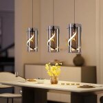 Gbly lampe suspension led salle � manger vintage verre 3 ampoules 23w gris fum� r�glable hauteur 3000k ...