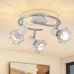 Plafonnier rond � 3 lampes - luminaire de plafond industriel r�tro e14 blanc en m�tal orientable pour ...
