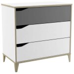 Miroytengo - commode 3 tiroirs genius blanche et grise pour chambre d'enfant, meuble pour jeune, 76x78x43 ...