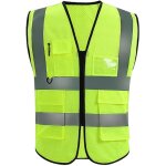 Gilet de scurit jaune fluorescent rflchissant avec poches, sans manches pour course de nuit de vlo, ...