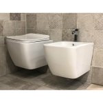 Couple de sanitaires suspendu rimless sans bride, ligne carré avec abattant soft - close inclus Couple de sanitaires suspendu rimless sans bride, ligne carré avec abattant soft - close inclus