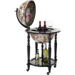 Hhg - globe terrestre, bar de salon 837, minibar roulant, bois d'eucalyptus