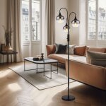 Globo lighting - lampadaire verre fum lampe de salon debout fume lampe  arc fume noire, mtal, 3x ...