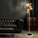 Lampadaire salon laiton lampadaire industriel boule ambre led liseuse lampadaire, m�tal verre, 6x led ...