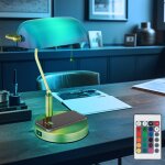 Lampe de bureau lampe de banquier lampe de table vieux laiton verre vert, chargement sans fil port usb, ...
