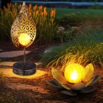 Lampe solaire dcoration de jardin led lampe d'extrieur lampadaire lampe de table avec effet de feu ...