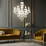 Lustre cristaux suspension 6 flammes suspension lustre blanc, cristal suspension accents chrom�s, 6x ...