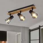 Globo - plafonnier 3 flammes plafonnier noir lampe de chambre en bois, 3 spots orientables, verre m�tal, ...