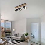 Globo - plafonnier spots orientables spot de plafond bois salon plafonnier noir couloir, mdf mtal, 3x ...