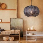 Plafonnier suspendu au design oriental avec abat - jour rond, noir argent m�tallis�, 1x e27, dmxh 30x120cm, ...