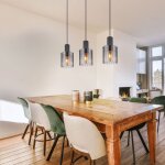 Suspension lampe de cuisine luminaire verre textile noir fum 1 ampoule