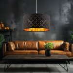 Suspension lampe suspendue noire table � manger lampe de salon moderne, abat - jour textile rond, m�tal ...