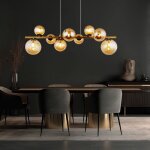 Suspension lampe suspension lampe de table � manger lampe boule 9 flammes verre, ambre noir, 9x g9 led ...