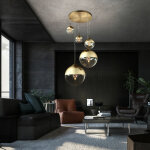 Globo - suspension salle � manger suspension or 5 flammes salon lumi�re loft lampe, verre partiellement ...