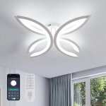 Goeco plafonnier led design p�tales en acrylique, blanc, 60x60x12. 5 cm, 37w avec variateur (lumi�re ...