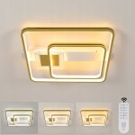 Goeco - plafonnier led moderne et minimaliste, carr, blanc + dor, 50 x 45 x 7 cm, avec tlcommande ...