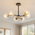 Goeco suspension design mol�culaire � 6 bras, noir sabl� et dor�, verre 13 cm, douilles e27 (ampoules ...